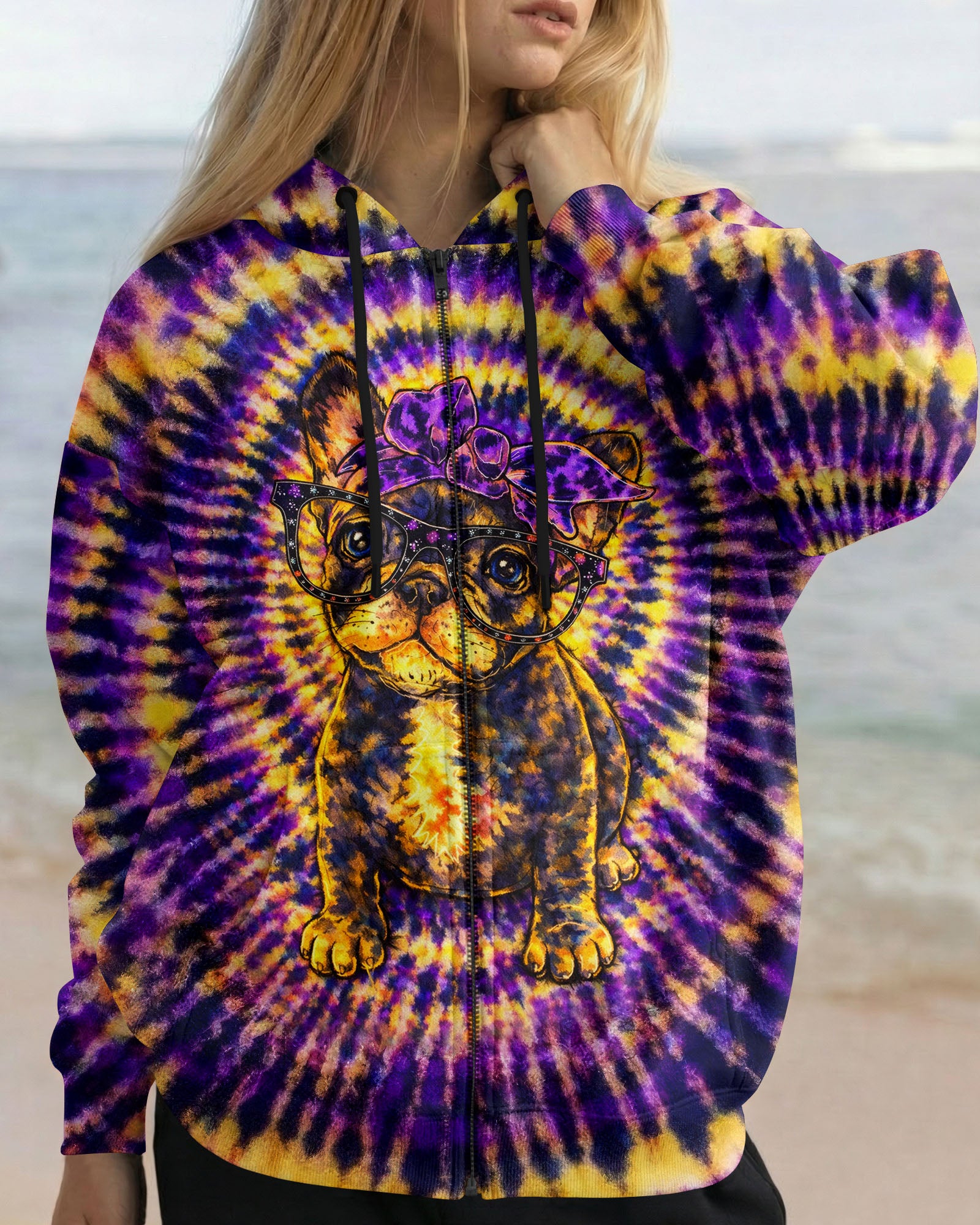 FRENCH BULLDOG PURPLE & YELLOW SWIRL ALL OVER PRINT - TLTW1103263