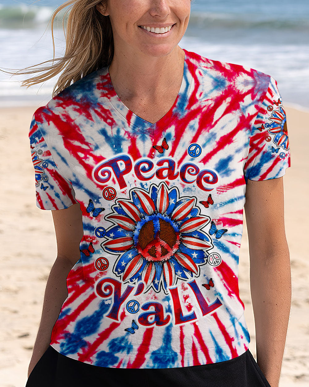 PEACE Y'ALL SUNFLOWER AMERICA TIE DYE ALL OVER PRINT - TLTW1104253