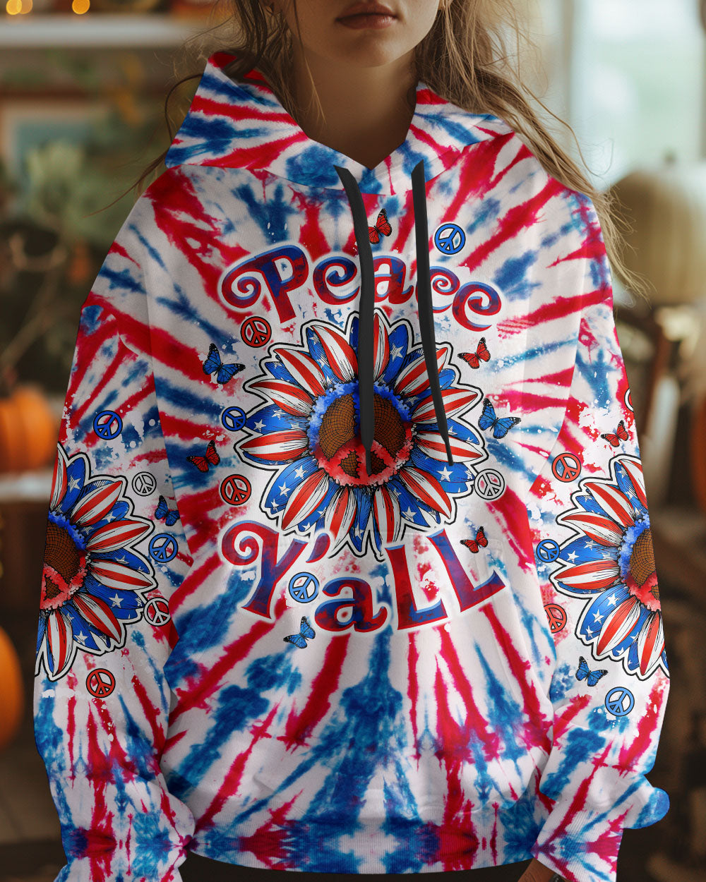 PEACE Y'ALL SUNFLOWER AMERICA TIE DYE ALL OVER PRINT - TLTW1104253