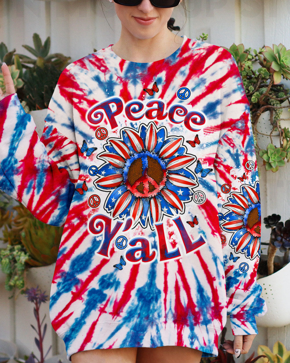 PEACE Y'ALL SUNFLOWER AMERICA TIE DYE ALL OVER PRINT - TLTW1104253