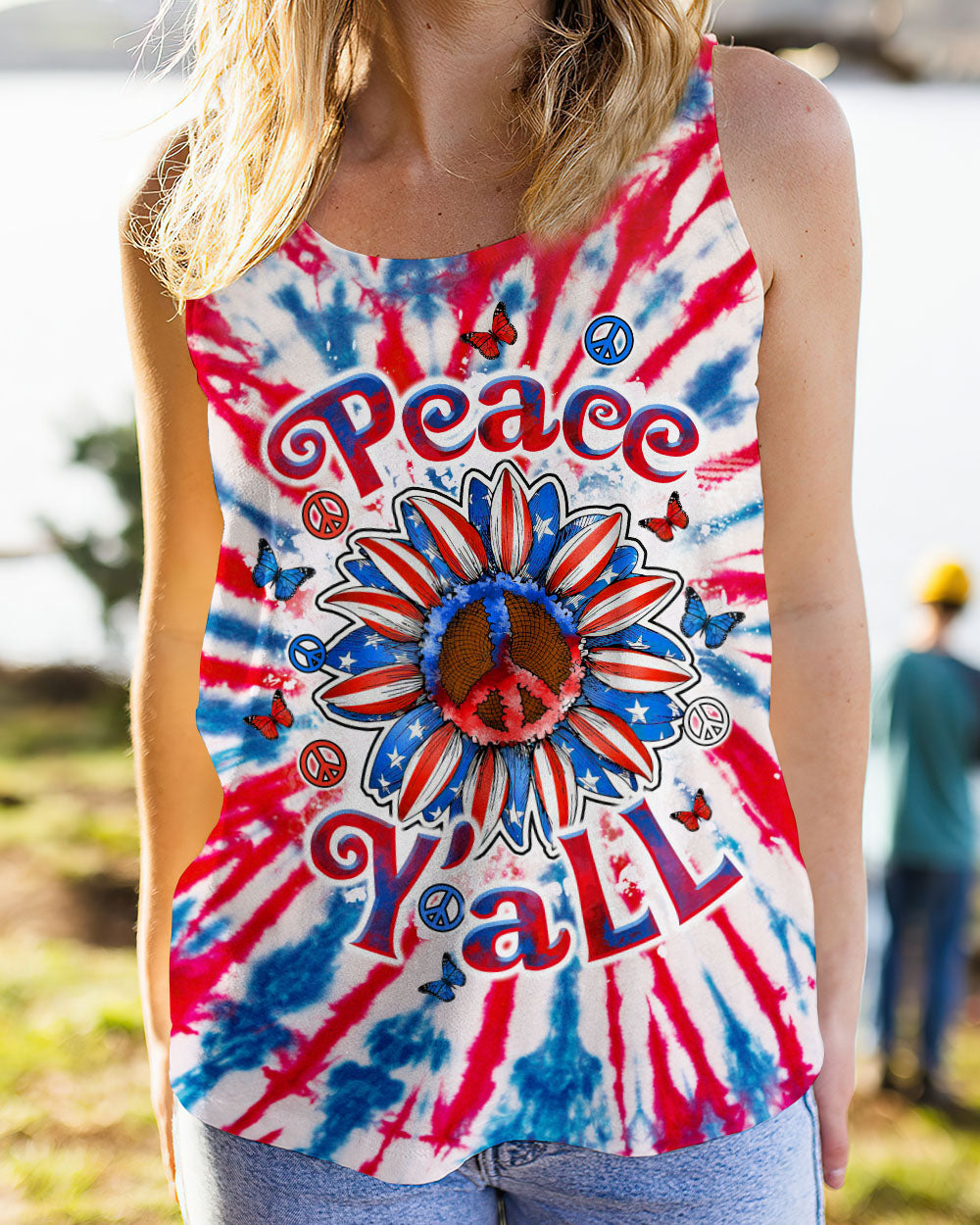 PEACE Y'ALL SUNFLOWER AMERICA TIE DYE ALL OVER PRINT - TLTW1104253