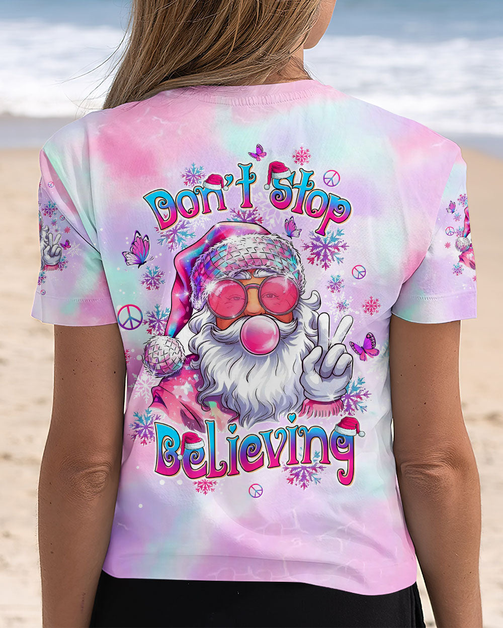 DON'T STOP BELIEVING BLOWING BUBBLE SANTA CLAUS CHRISTMAS ALL OVER PRINT - TLTW1111241