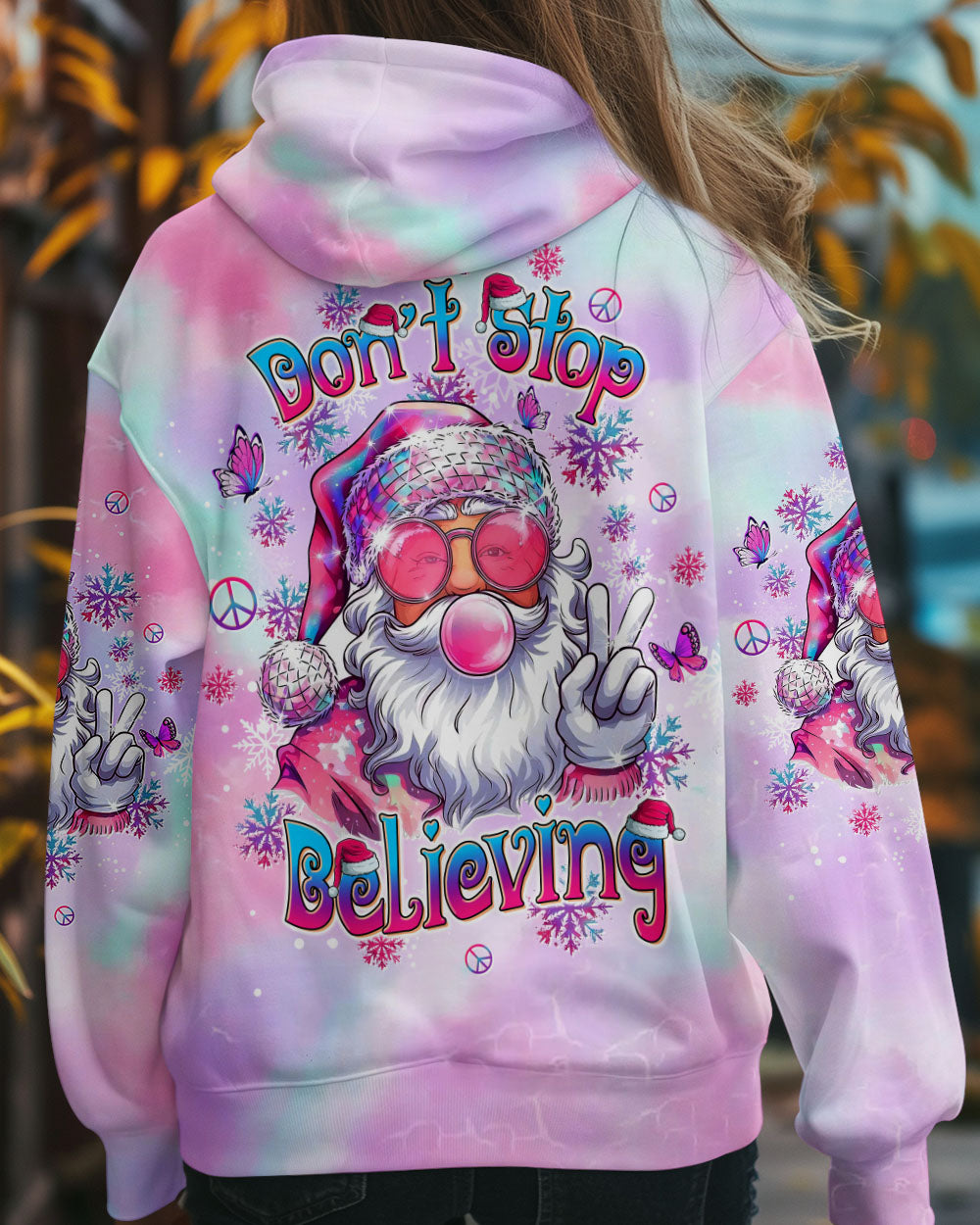 DON'T STOP BELIEVING BLOWING BUBBLE SANTA CLAUS CHRISTMAS ALL OVER PRINT - TLTW1111241