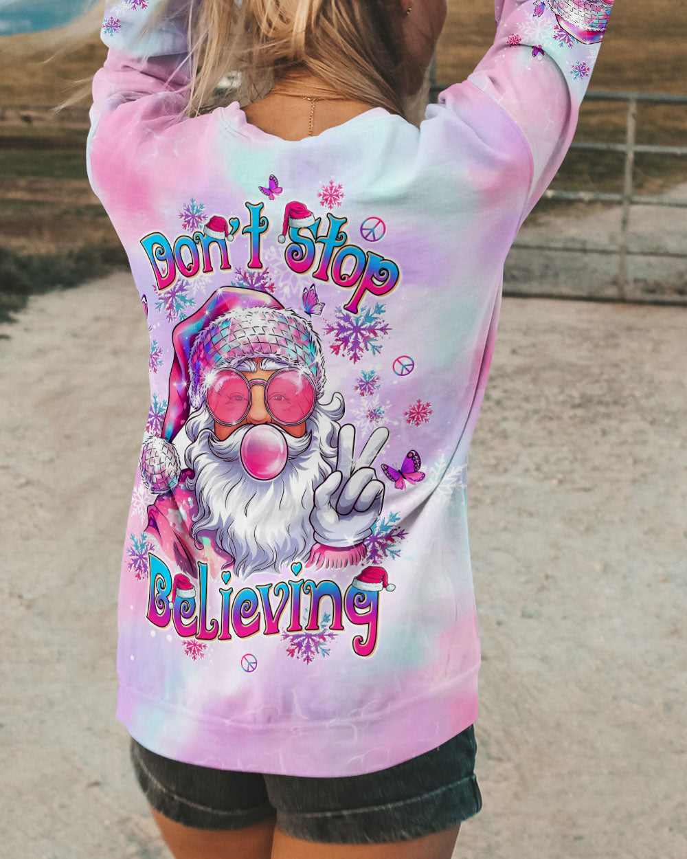 DON'T STOP BELIEVING BLOWING BUBBLE SANTA CLAUS CHRISTMAS ALL OVER PRINT - TLTW1111241