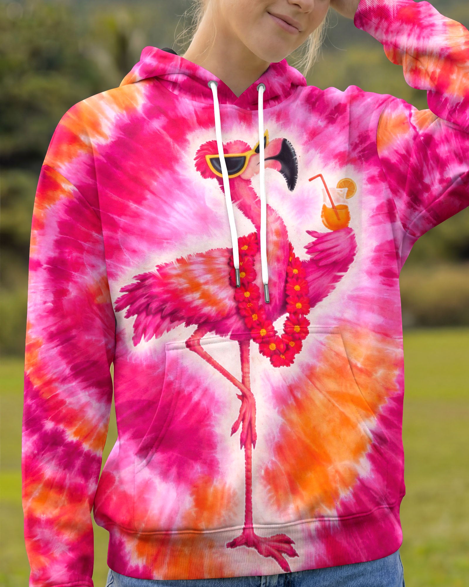 FLAMINGO DRINKING PINK SWIRL ALL OVER PRINT - TLTW1201262