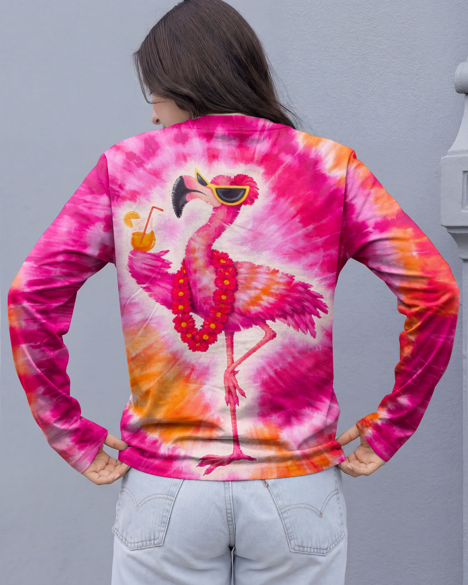 FLAMINGO DRINKING PINK SWIRL ALL OVER PRINT - TLTW1201262