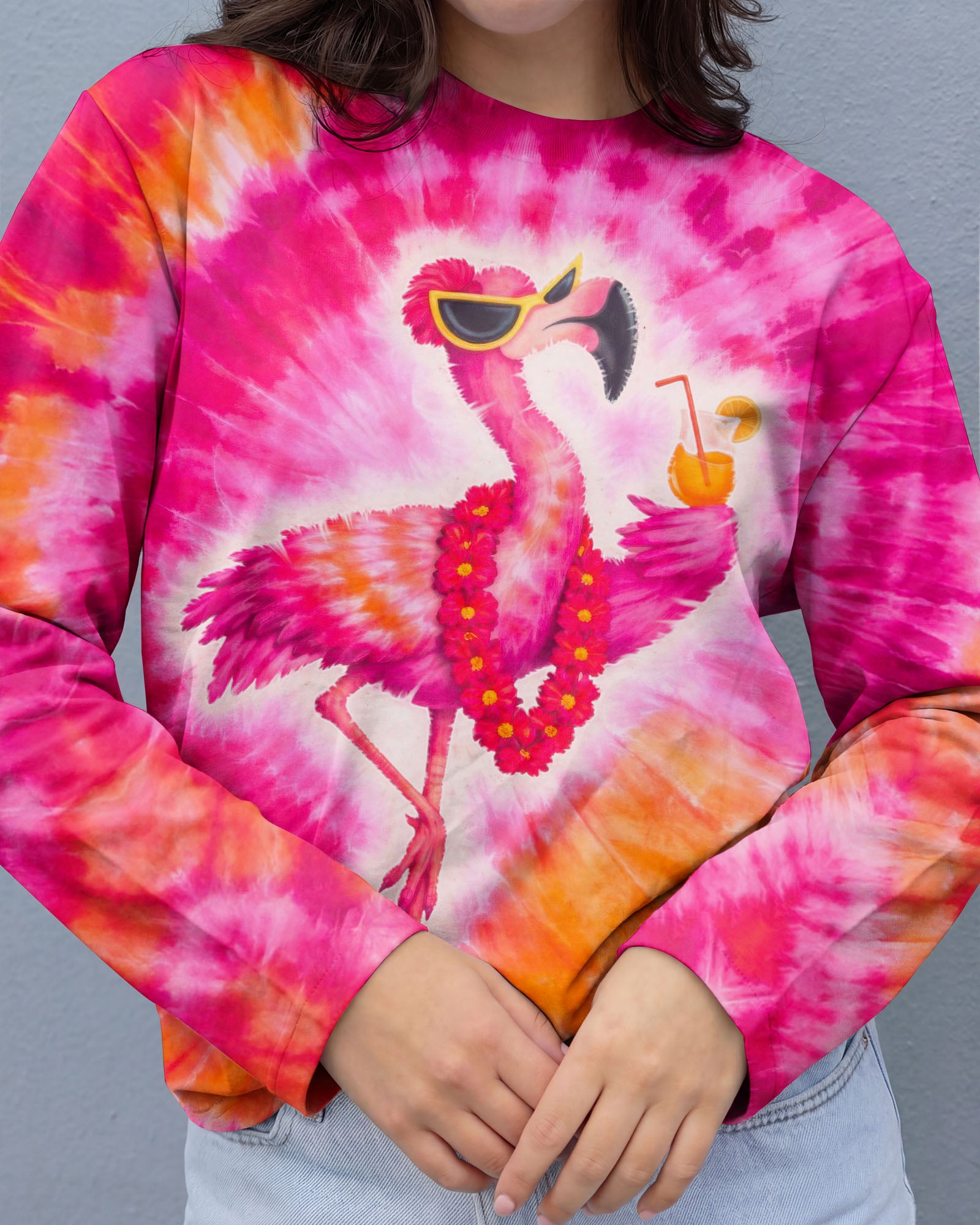 FLAMINGO DRINKING PINK SWIRL ALL OVER PRINT - TLTW1201262