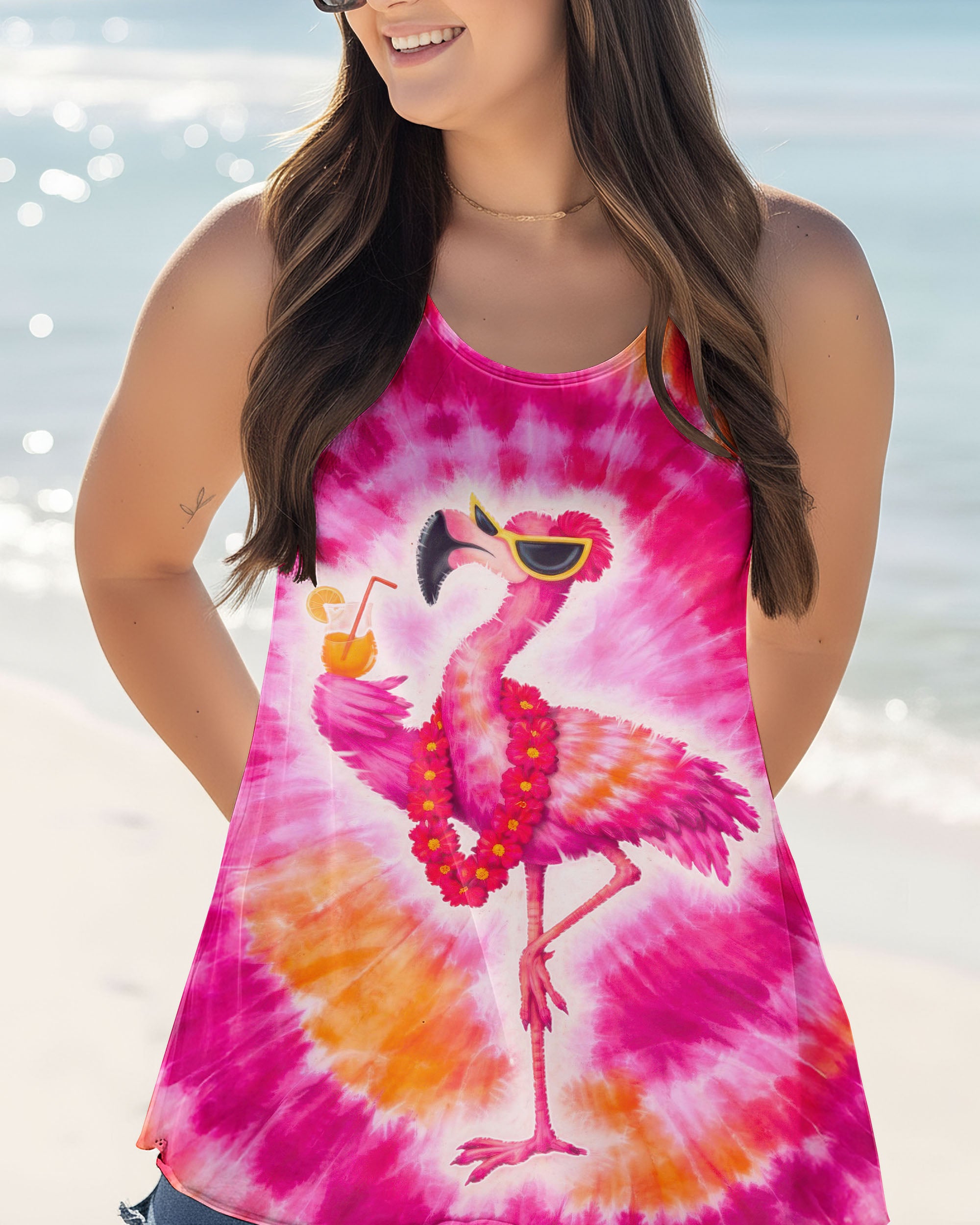 FLAMINGO DRINKING PINK SWIRL ALL OVER PRINT - TLTW1201262