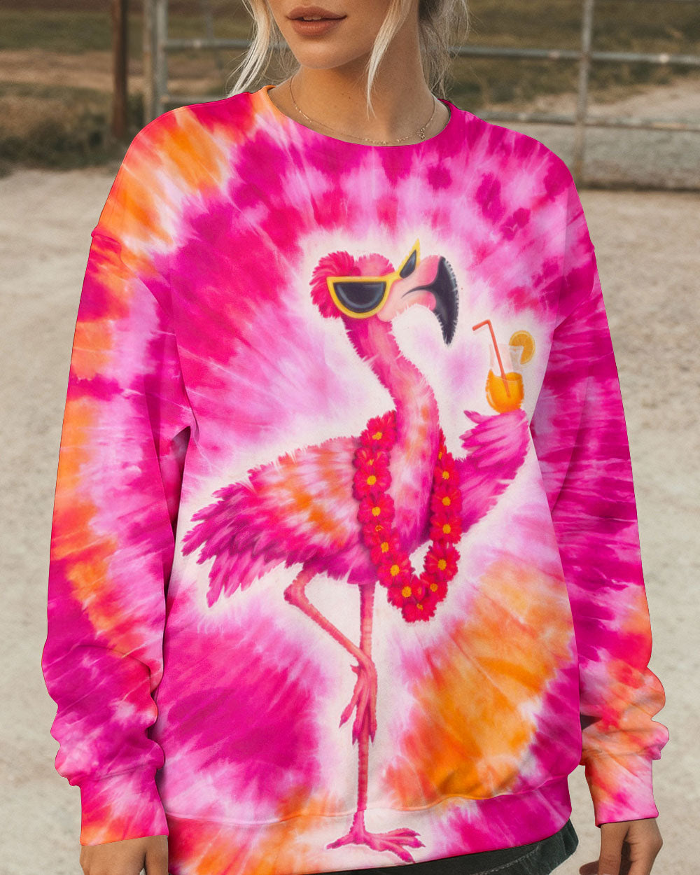 FLAMINGO DRINKING PINK SWIRL ALL OVER PRINT - TLTW1201262