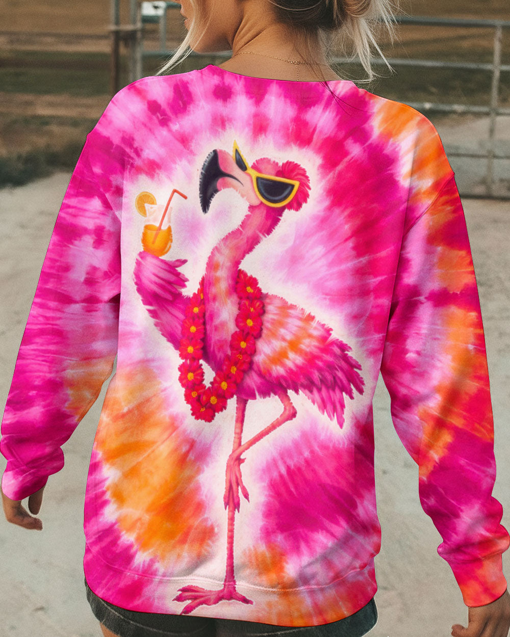 FLAMINGO DRINKING PINK SWIRL ALL OVER PRINT - TLTW1201262