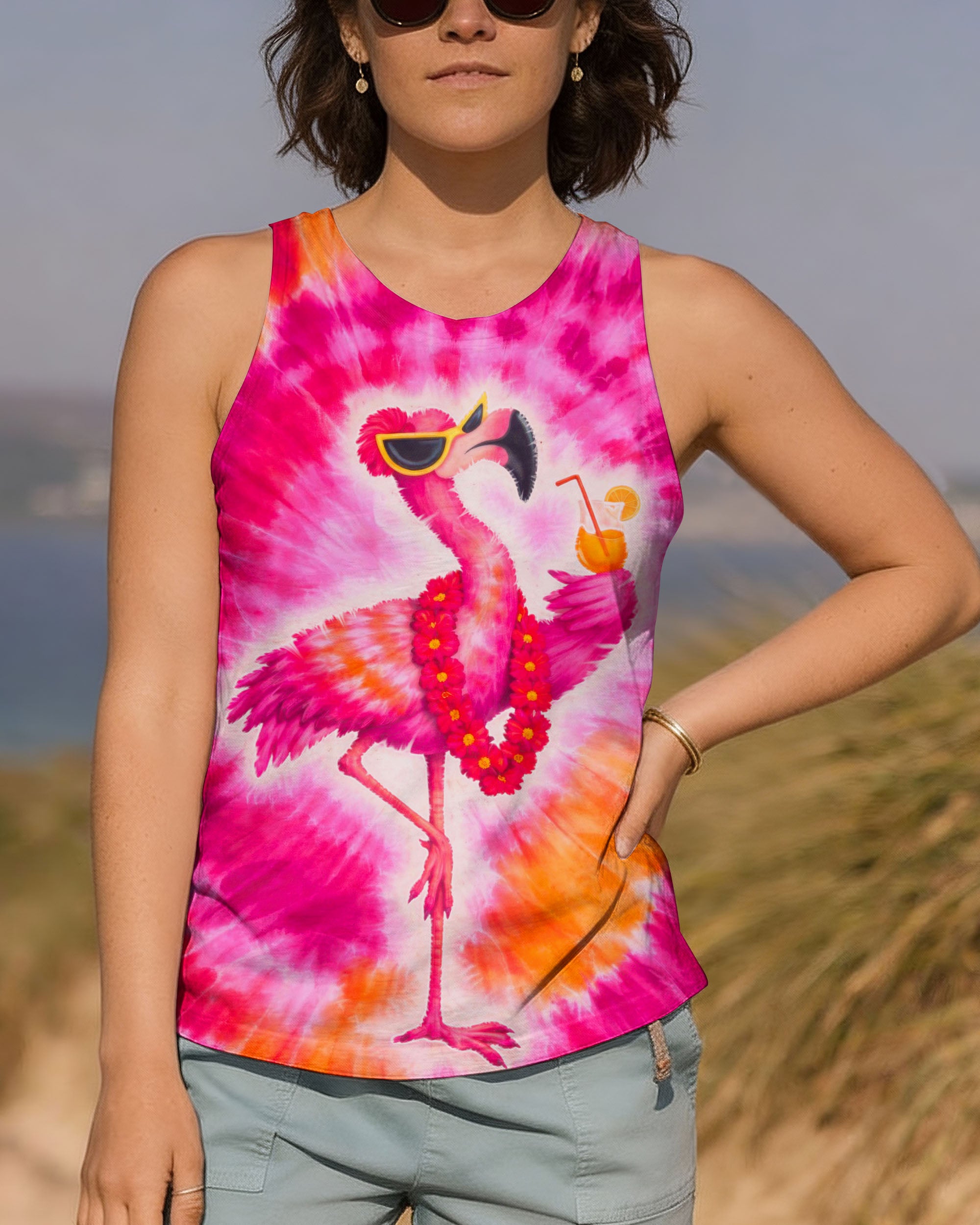 FLAMINGO DRINKING PINK SWIRL ALL OVER PRINT - TLTW1201262