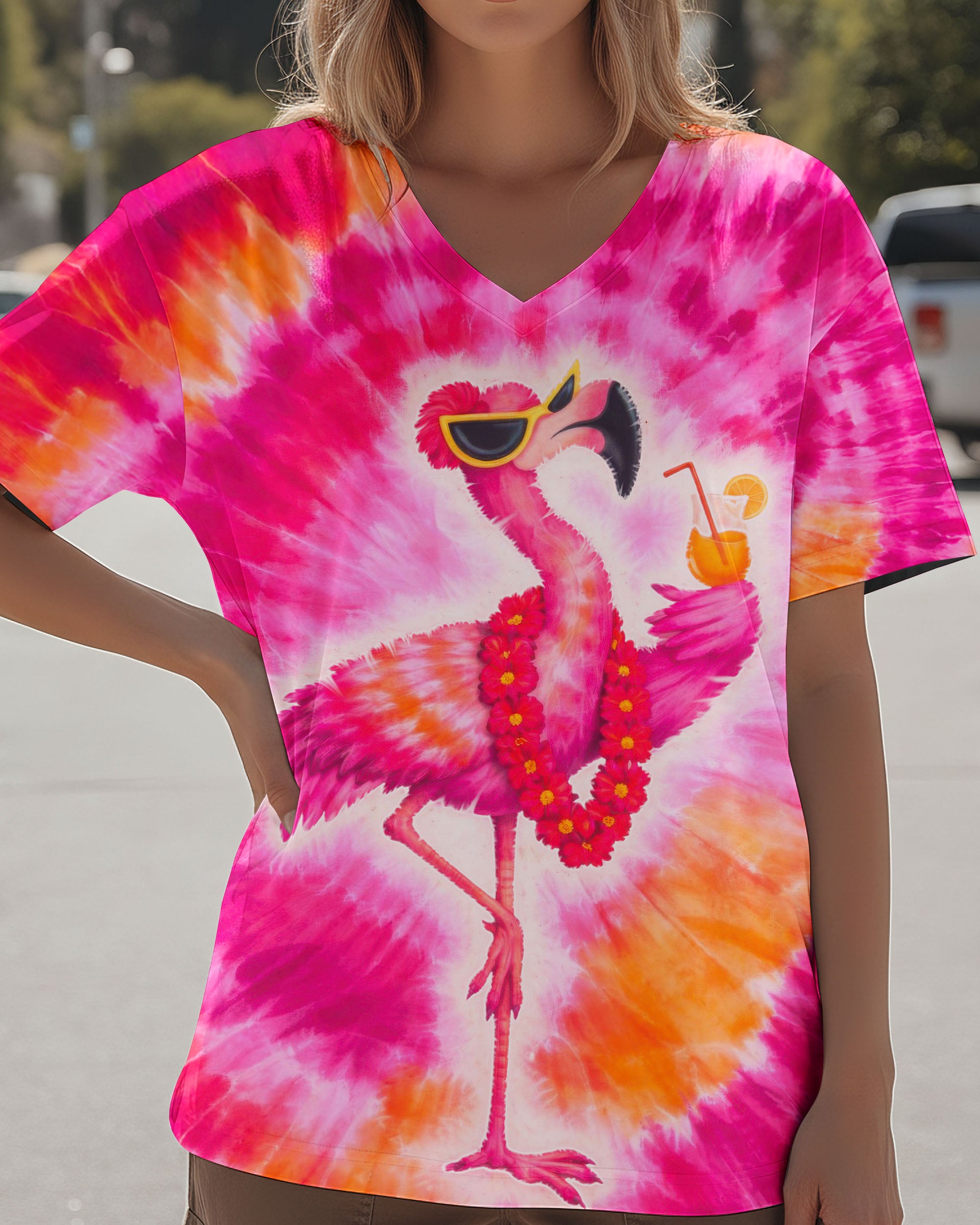 FLAMINGO DRINKING PINK SWIRL ALL OVER PRINT - TLTW1201262