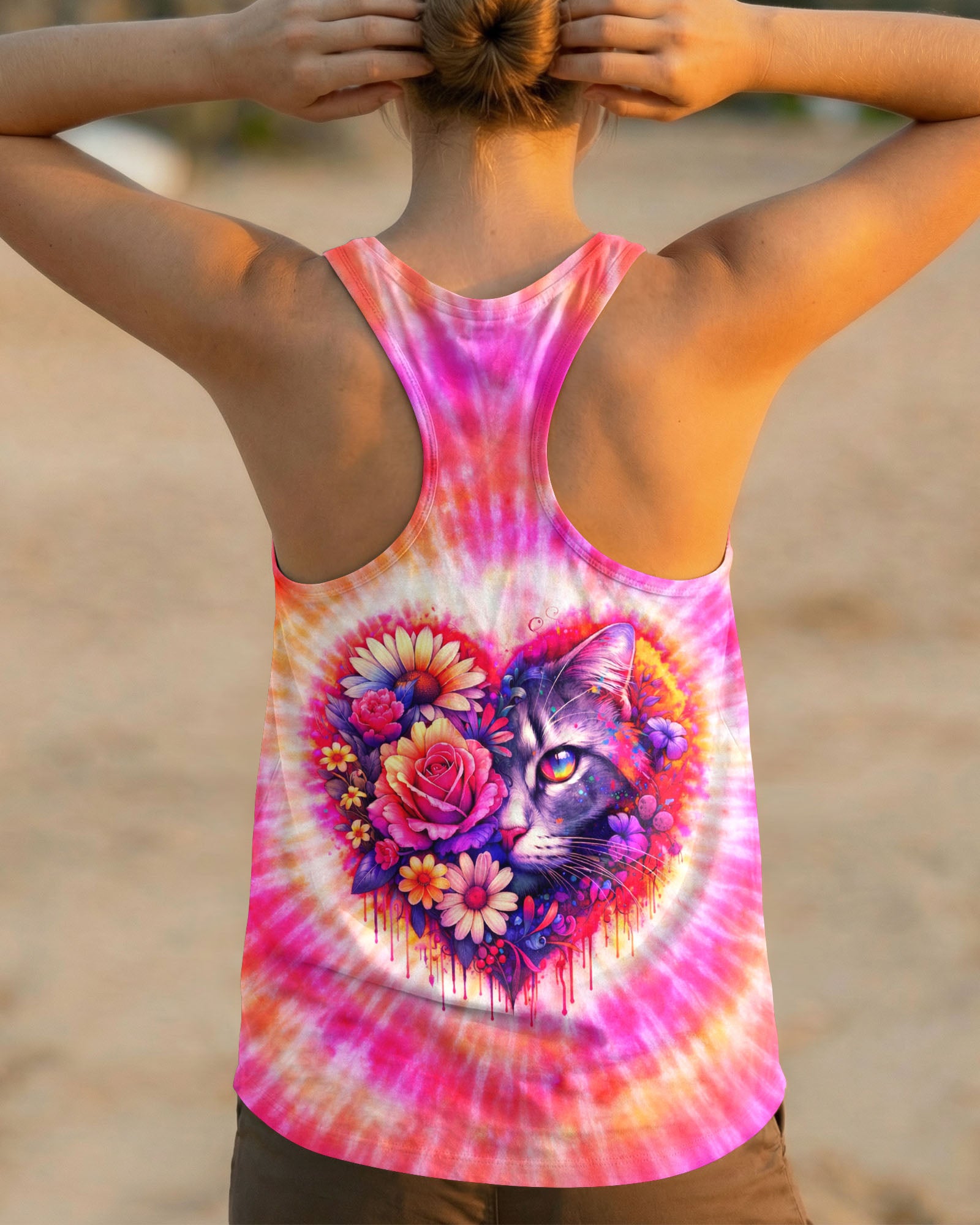 CAT AND FLOWERS HEART SWIRL ALL OVER PRINT   - TLTW1203262