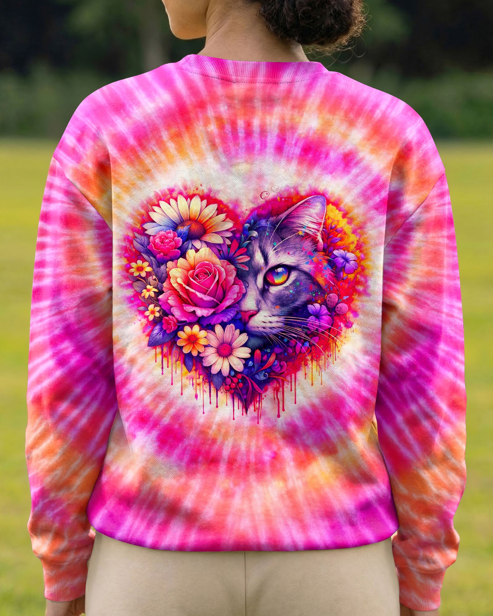 CAT AND FLOWERS HEART SWIRL ALL OVER PRINT   - TLTW1203262