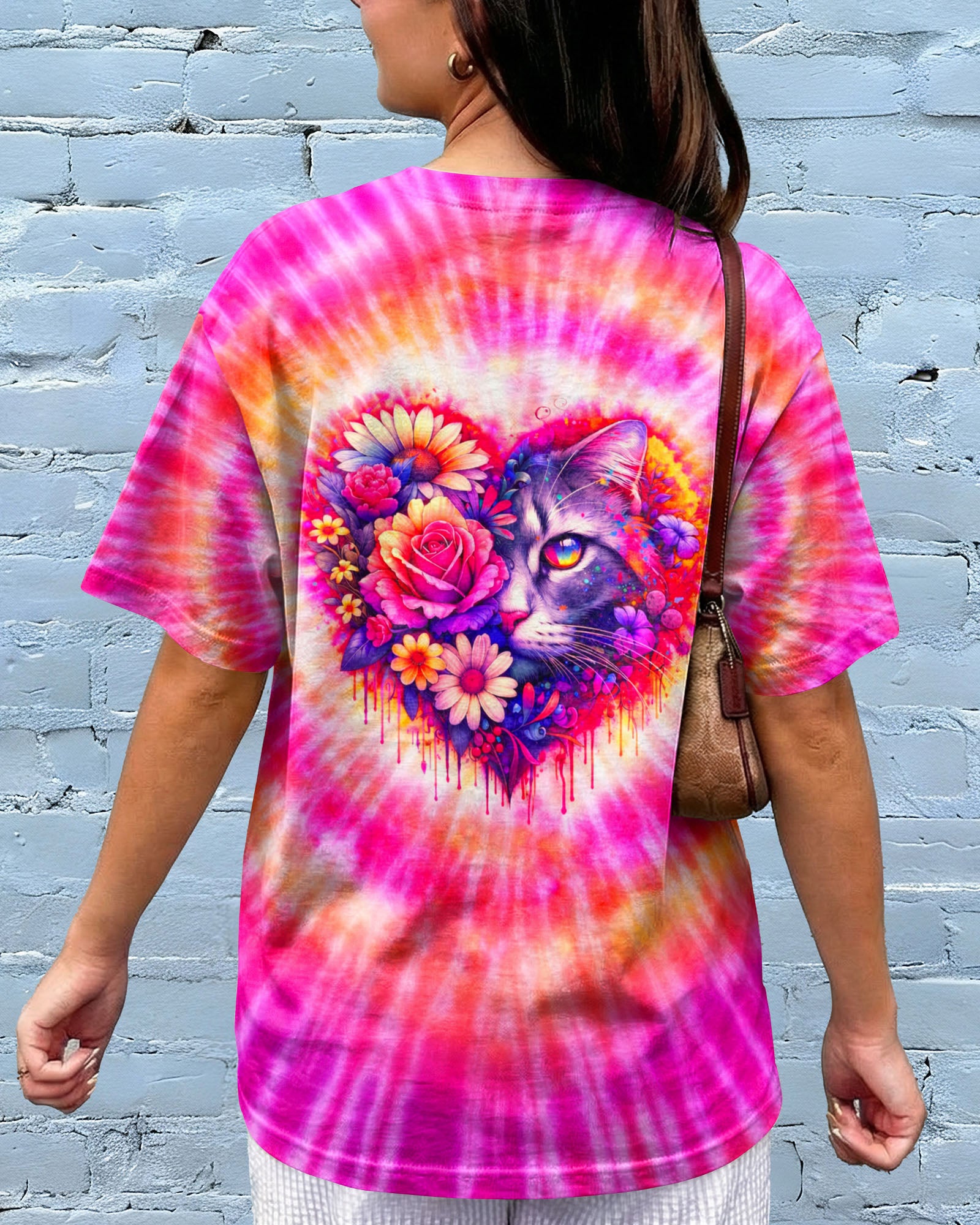CAT AND FLOWERS HEART SWIRL ALL OVER PRINT   - TLTW1203262