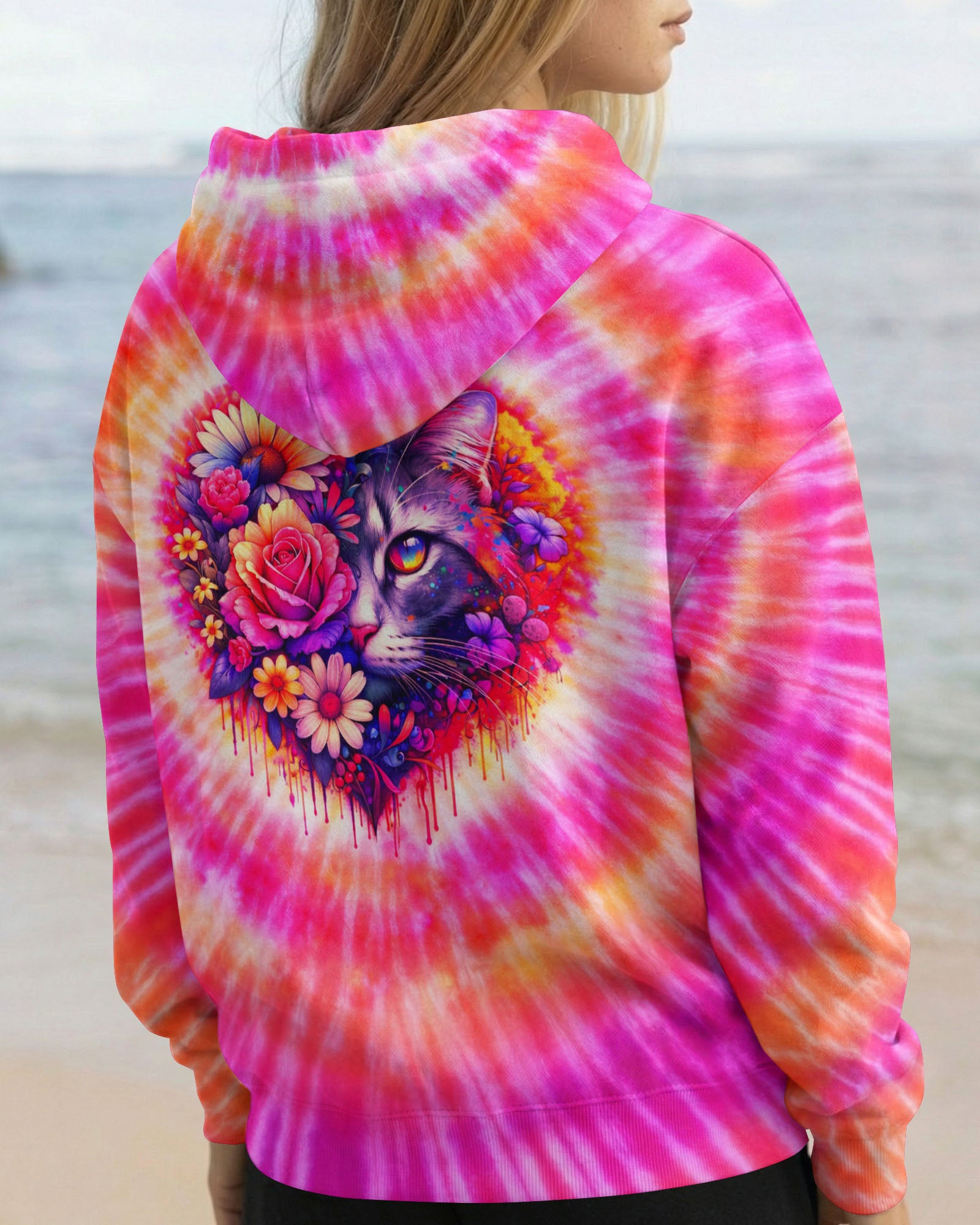 CAT AND FLOWERS HEART SWIRL ALL OVER PRINT   - TLTW1203262