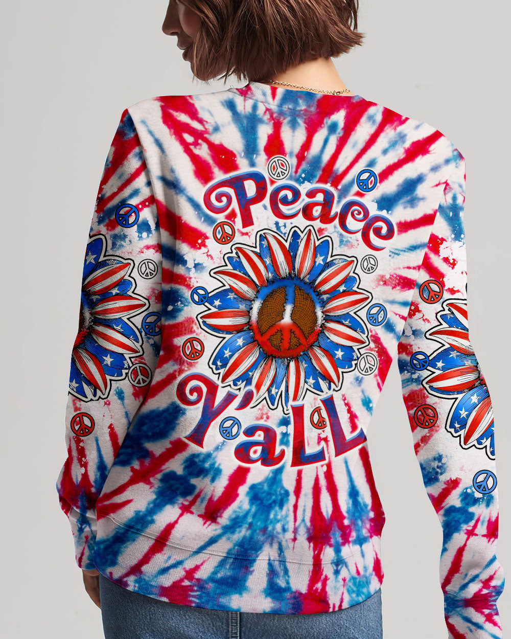 PEACE Y'ALL SUNFLOWER AMERICA TIE DYE ALL OVER PRINT - TLTW1206232