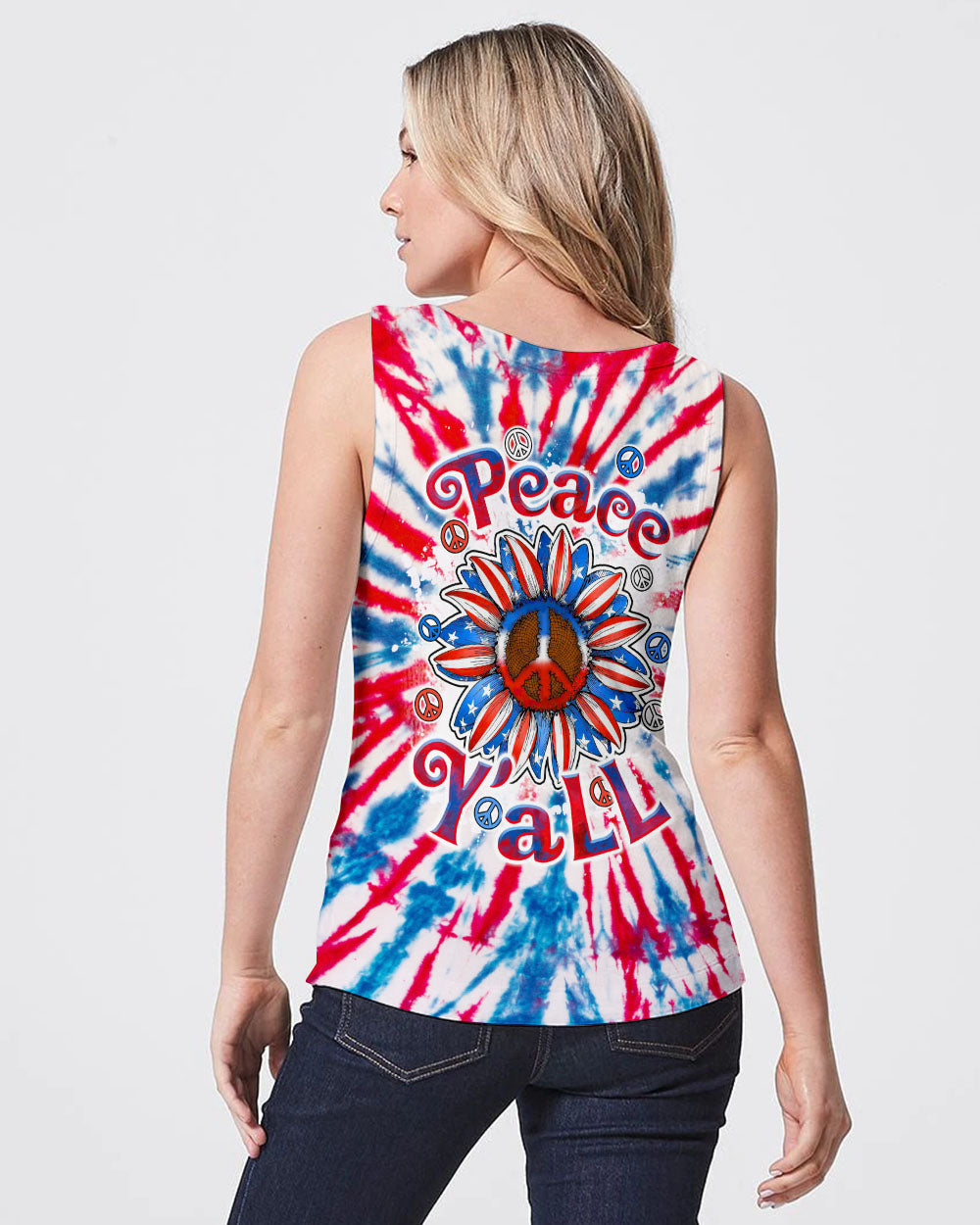PEACE Y'ALL SUNFLOWER AMERICA TIE DYE ALL OVER PRINT - TLTW1206232