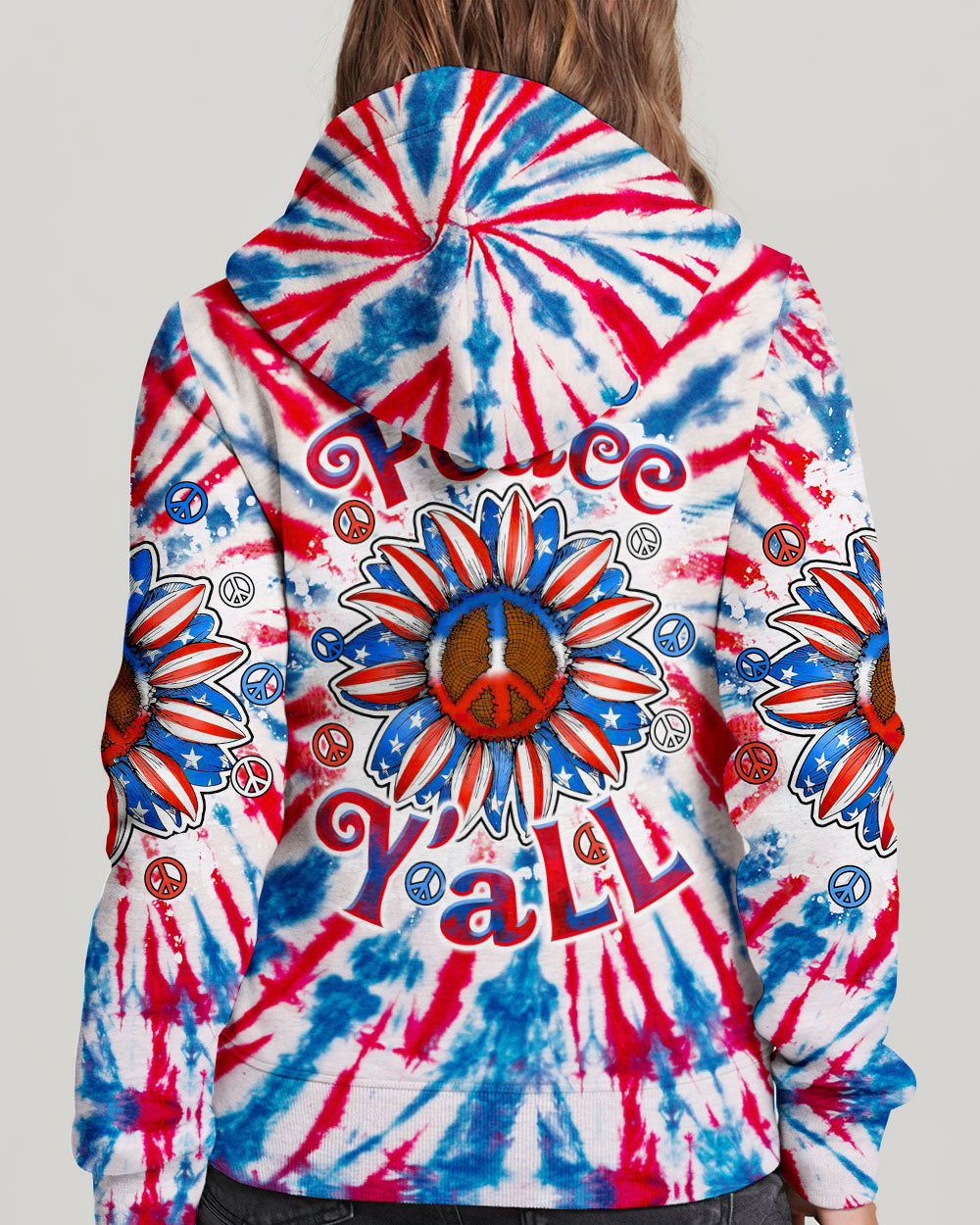 PEACE Y'ALL SUNFLOWER AMERICA TIE DYE ALL OVER PRINT - TLTW1206232