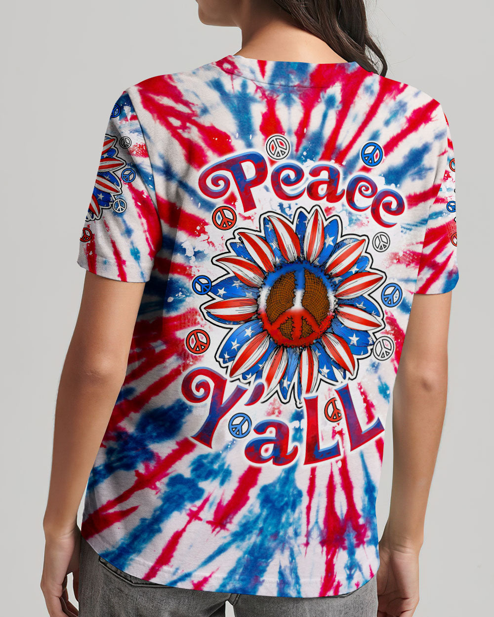 PEACE Y'ALL SUNFLOWER AMERICA TIE DYE ALL OVER PRINT - TLTW1206232