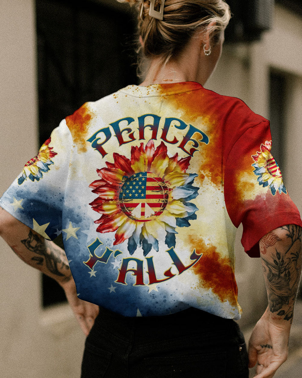 PEACE Y'ALL AMERICA SUNFLOWER ALL OVER PRINT - TLTW1207232
