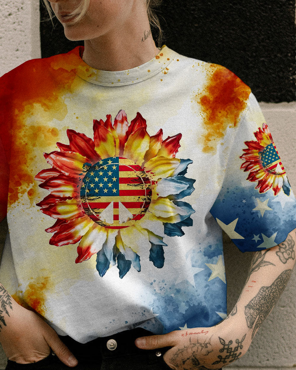 PEACE Y'ALL AMERICA SUNFLOWER ALL OVER PRINT - TLTW1207232