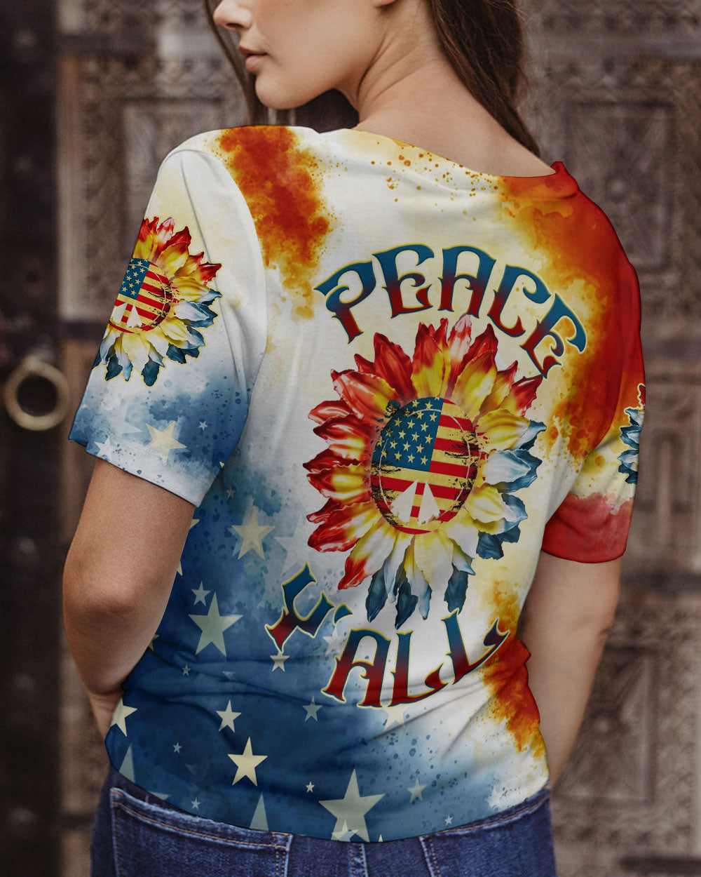 PEACE Y'ALL AMERICA SUNFLOWER ALL OVER PRINT - TLTW1207232