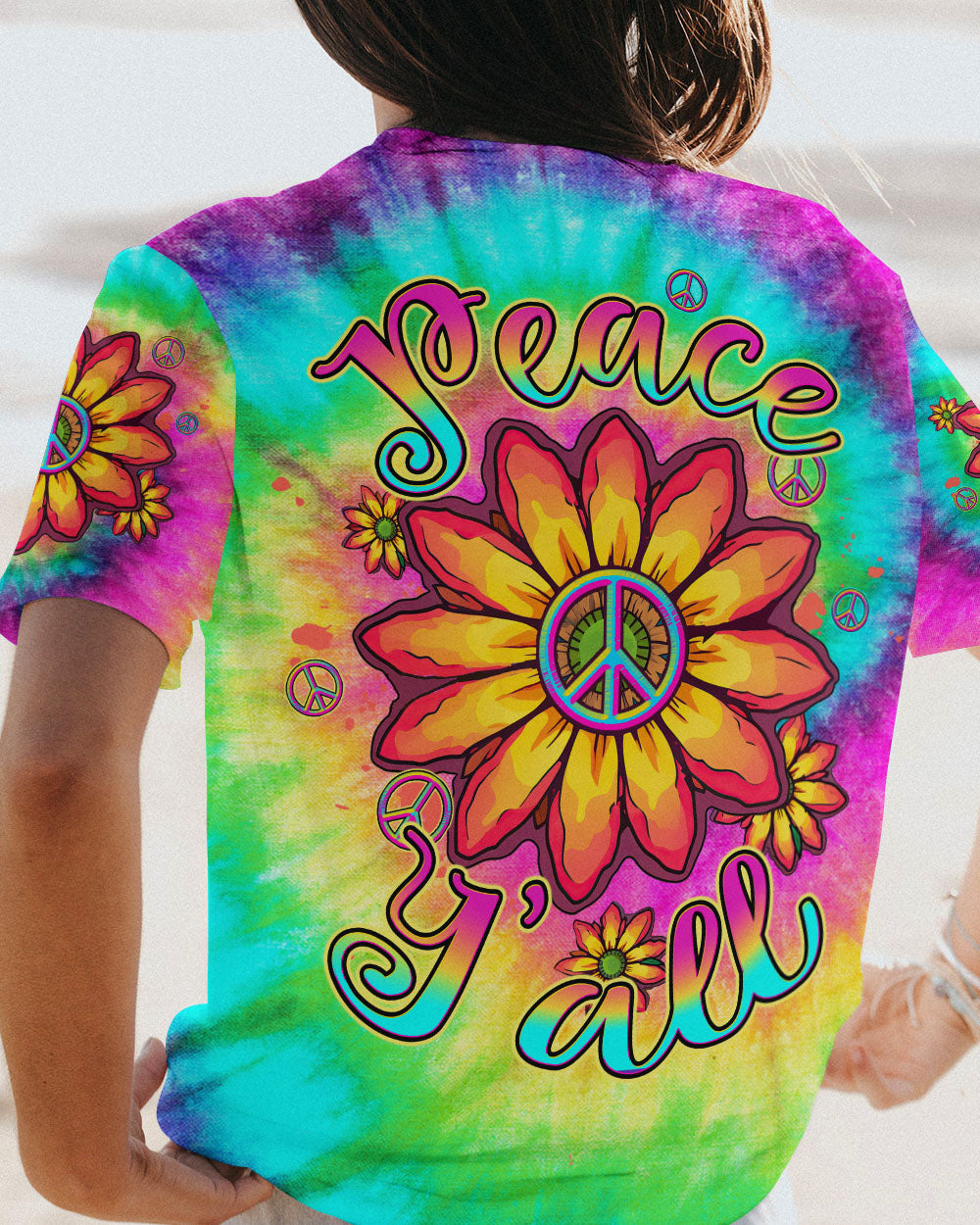 PEACE Y'ALL TIE DYE SUNFLOWER ALL OVER PRINT - TLTW1306231