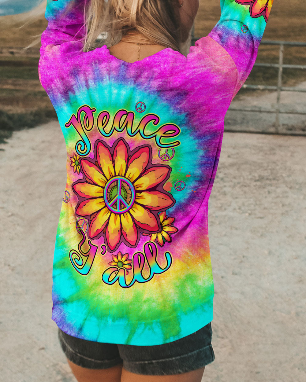 PEACE Y'ALL TIE DYE SUNFLOWER ALL OVER PRINT - TLTW1306231