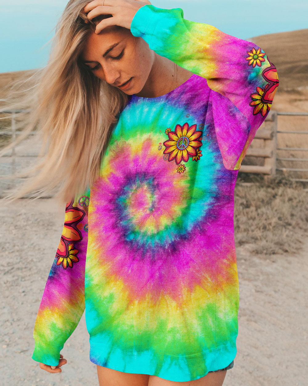 PEACE Y'ALL TIE DYE SUNFLOWER ALL OVER PRINT - TLTW1306231