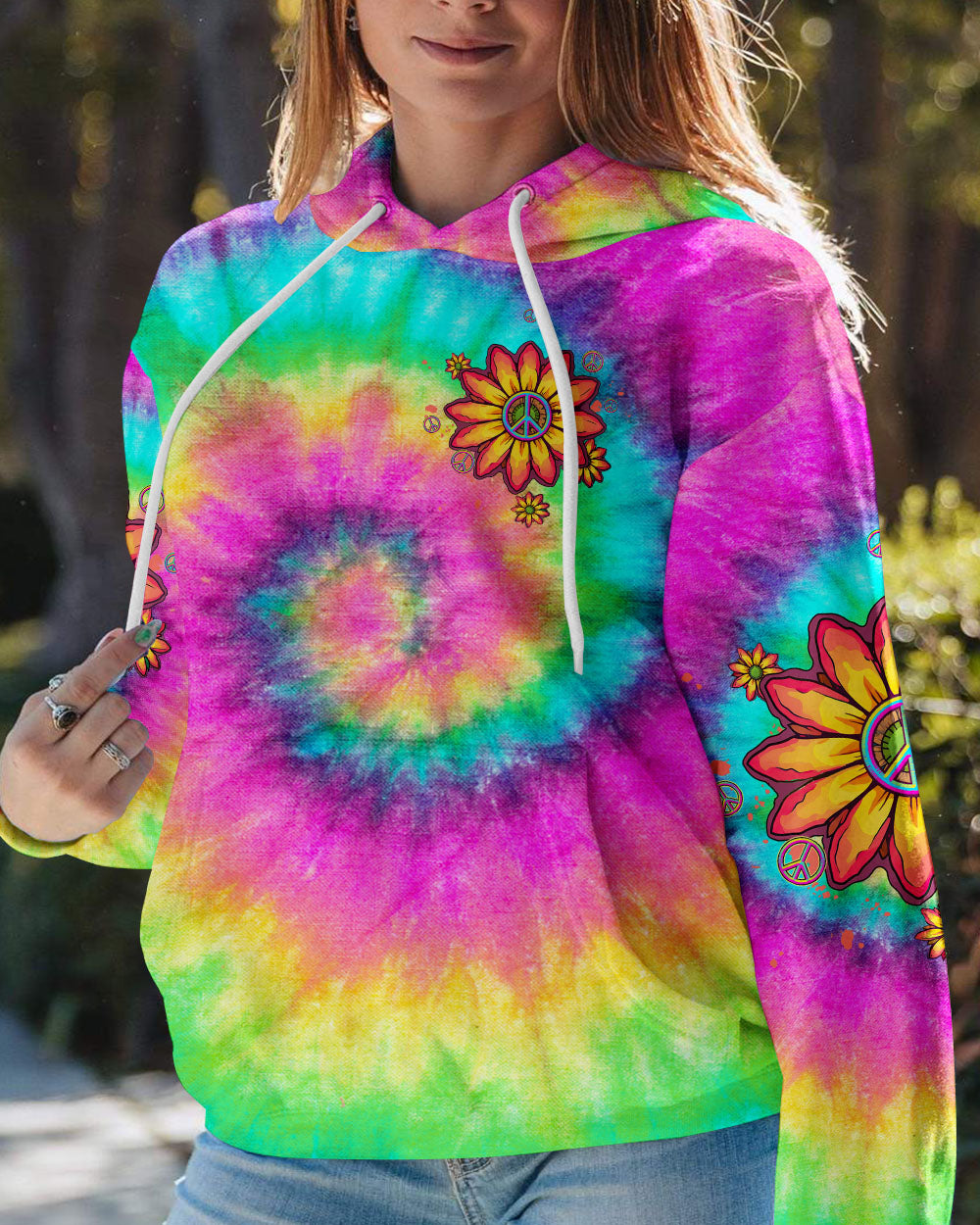 PEACE Y'ALL TIE DYE SUNFLOWER ALL OVER PRINT - TLTW1306231