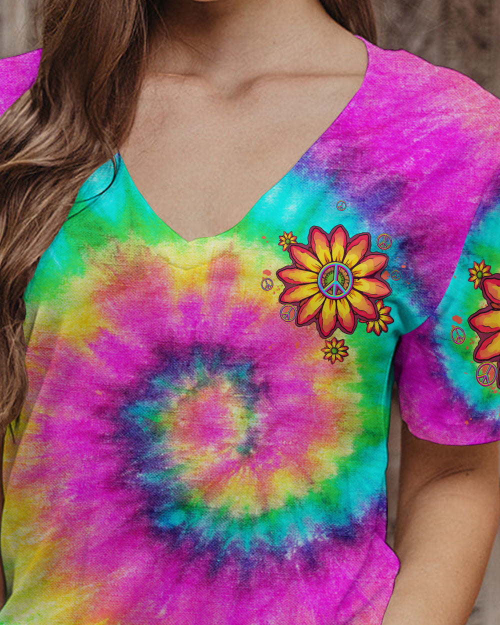 PEACE Y'ALL TIE DYE SUNFLOWER ALL OVER PRINT - TLTW1306231