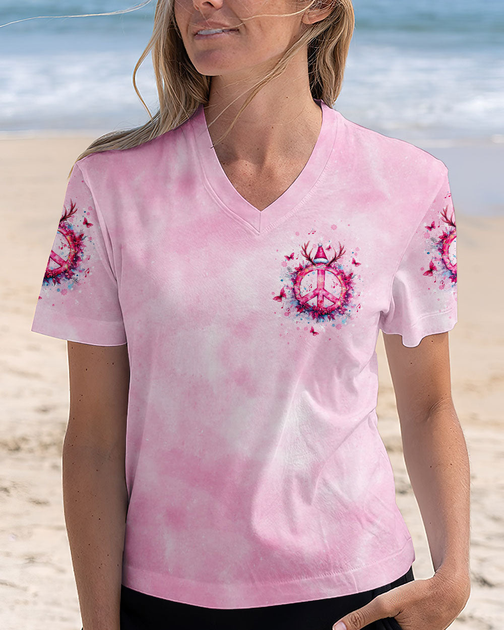 PINK CHRISTMAS PEACE SYMBOL ALL OVER PRINT - TLTW1410242