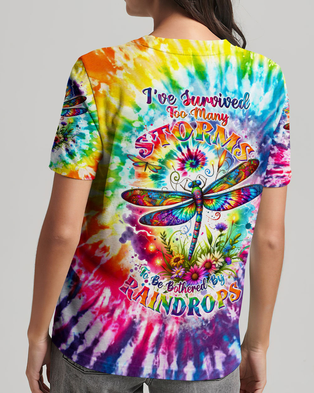 I'VE SURVIVED TOO MANY STORMS DRAGONFLY TIE DYE ALL OVER PRINT - TLTW1412233