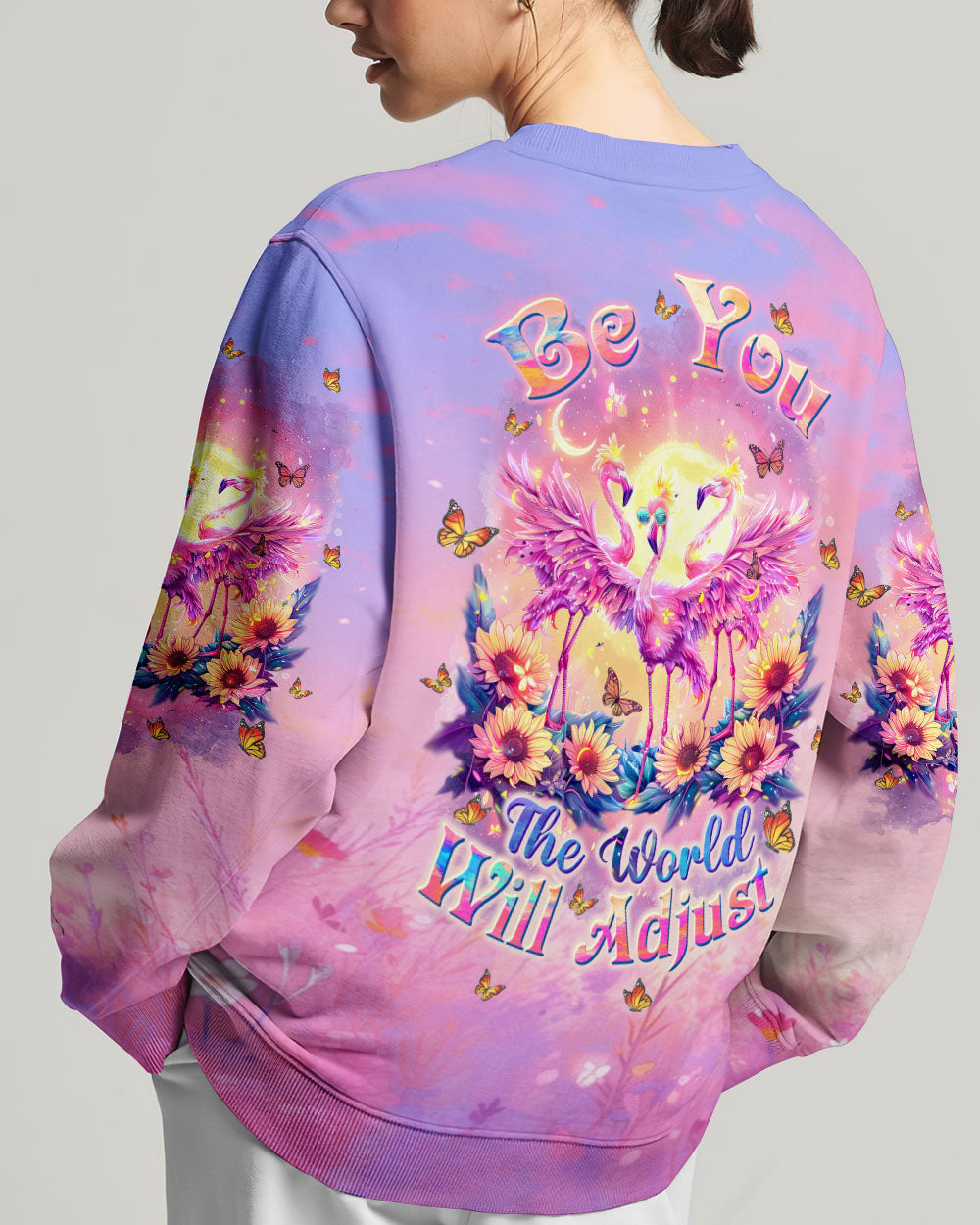 BE YOU THE WORLD WILL ADJUST FLAMINGO ALL OVER PRINT - TLTW1504244