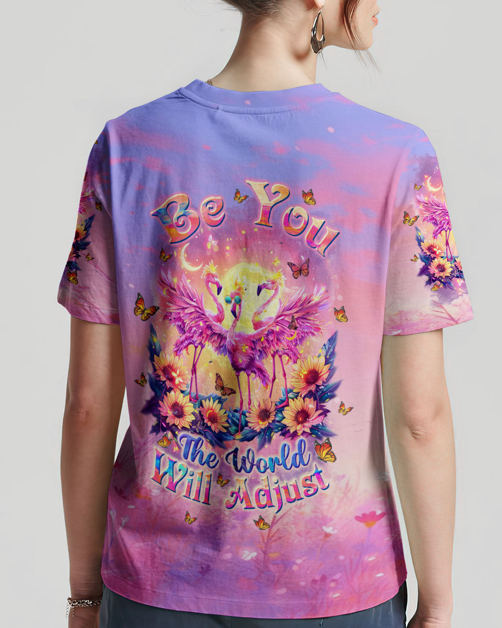 BE YOU THE WORLD WILL ADJUST FLAMINGO ALL OVER PRINT - TLTW1504244