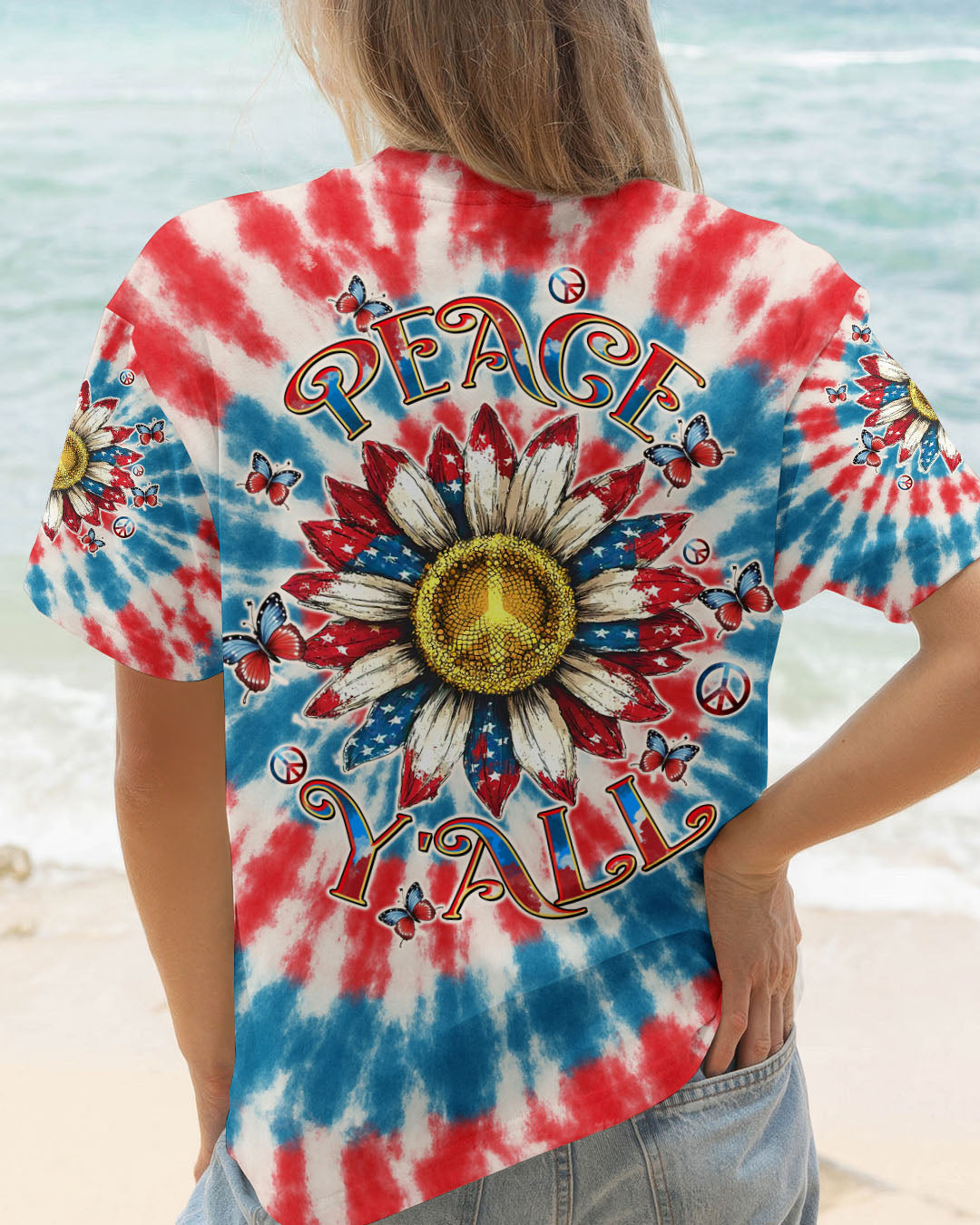 PEACE Y'ALL SUNFLOWER AMERICA TIE DYE ALL OVER PRINT - TLTW1504255