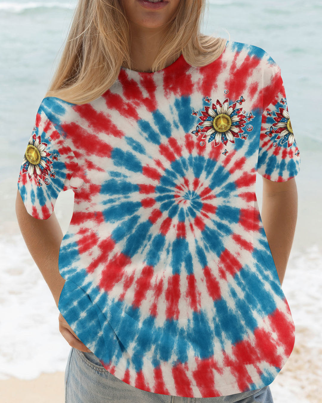 PEACE Y'ALL SUNFLOWER AMERICA TIE DYE ALL OVER PRINT - TLTW1504255