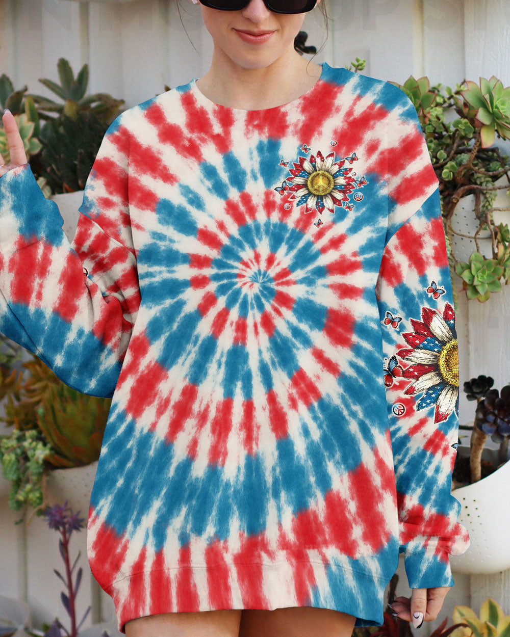 PEACE Y'ALL SUNFLOWER AMERICA TIE DYE ALL OVER PRINT - TLTW1504255