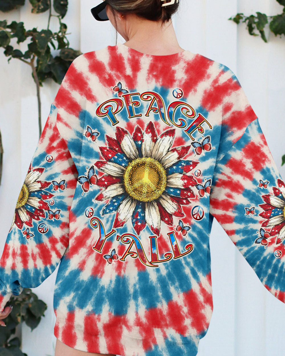 PEACE Y'ALL SUNFLOWER AMERICA TIE DYE ALL OVER PRINT - TLTW1504255