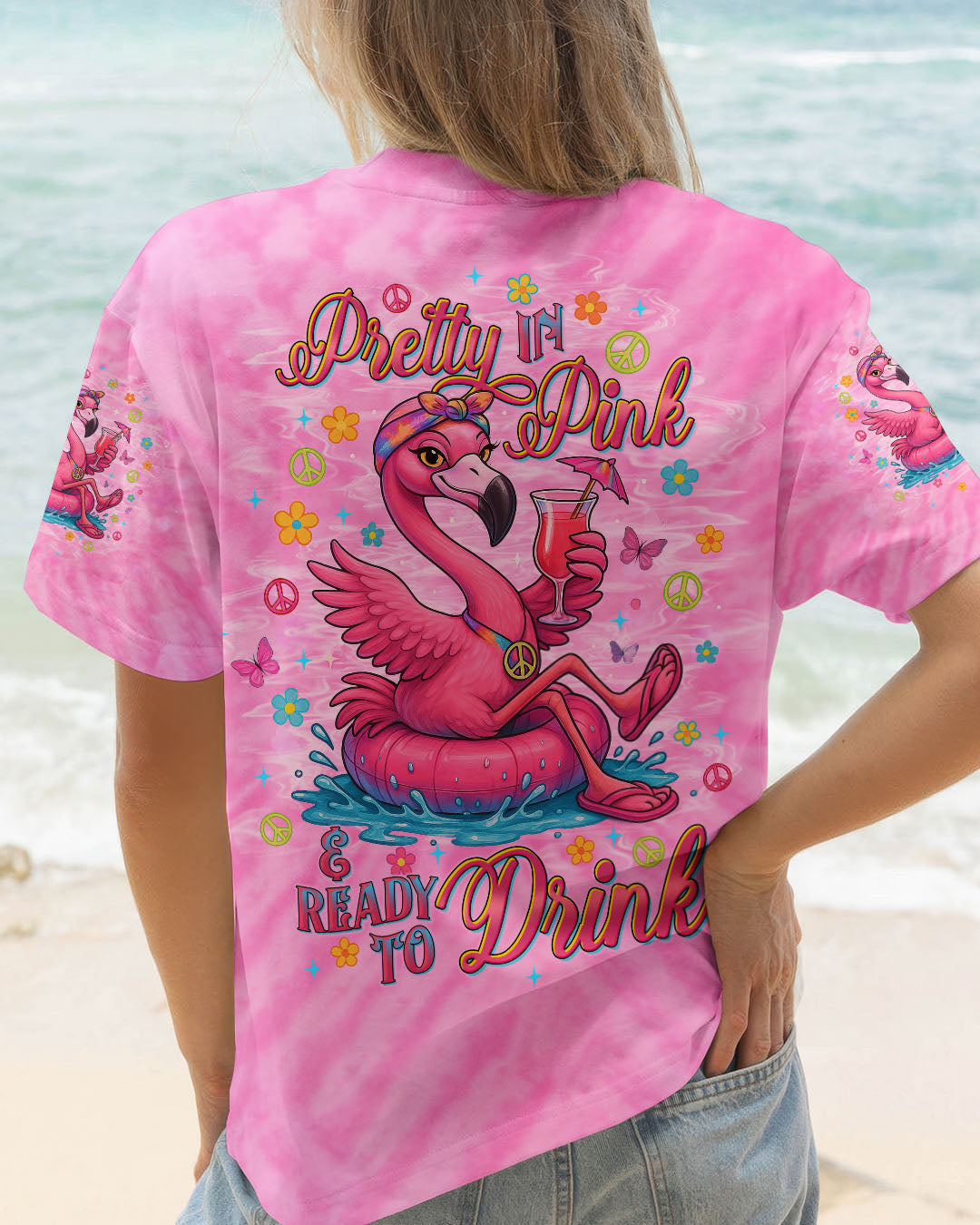 PRETTY IN PINK FLAMINGO TIE DYE ALL OVER PRINT  - TLTW1604254