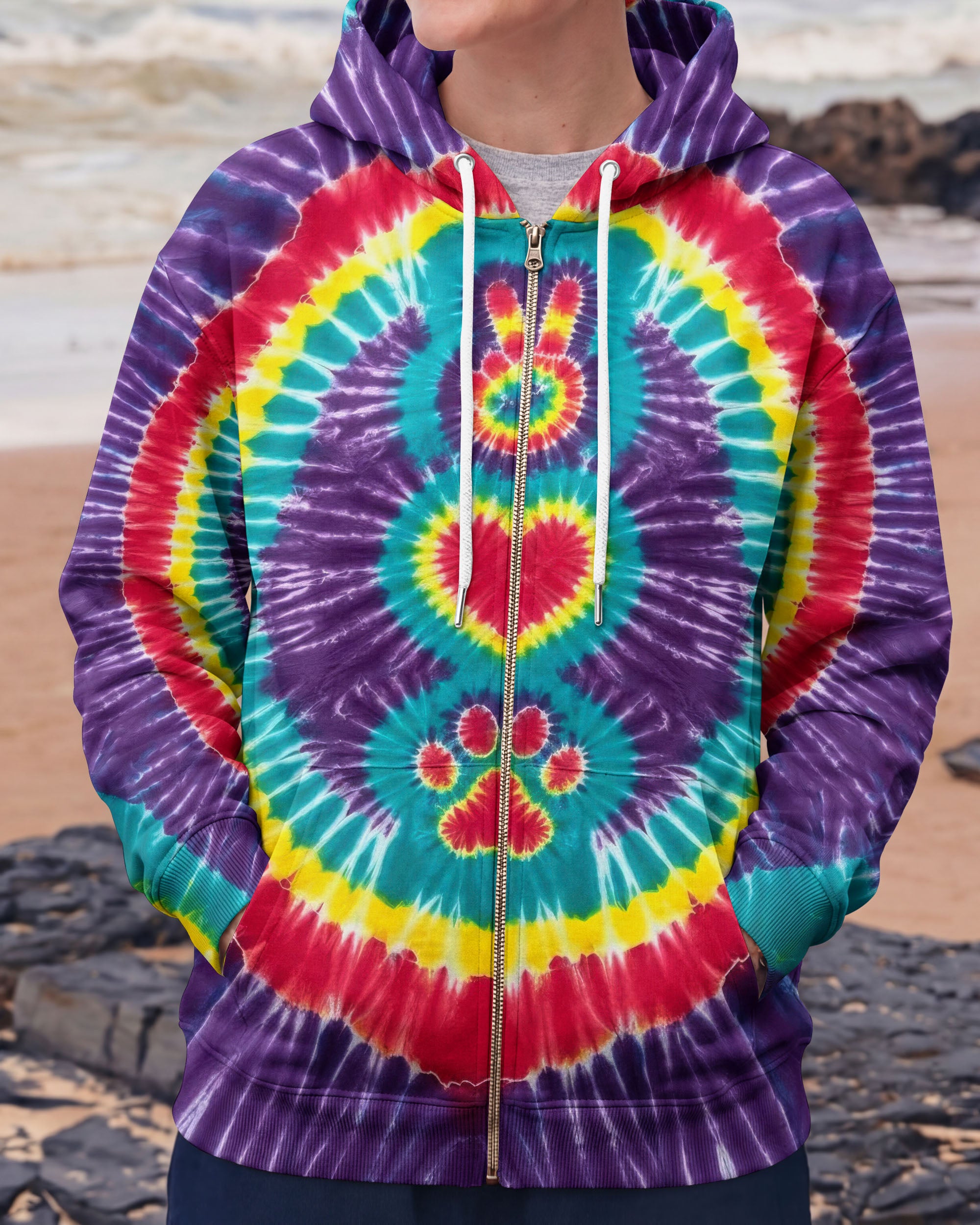 PEACE HAND LOVE PAW PRINT PURPLE ALL OVER PRINT  - TLTW1604261