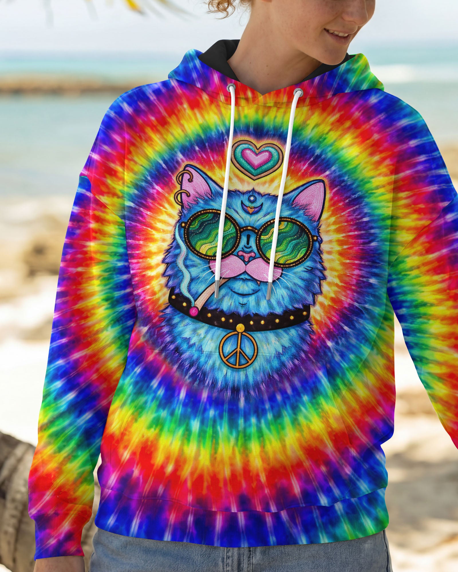FUNNY HIPPIE CAT SWIRL ALL OVER PRINT - TLTW1701261