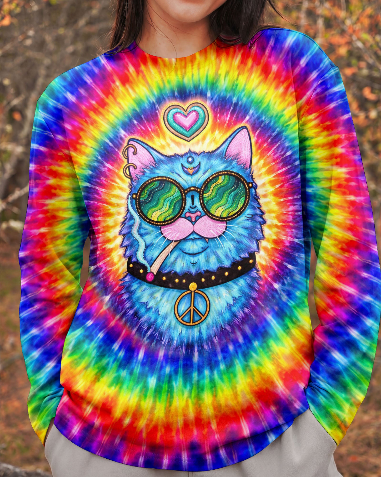 FUNNY HIPPIE CAT SWIRL ALL OVER PRINT - TLTW1701261