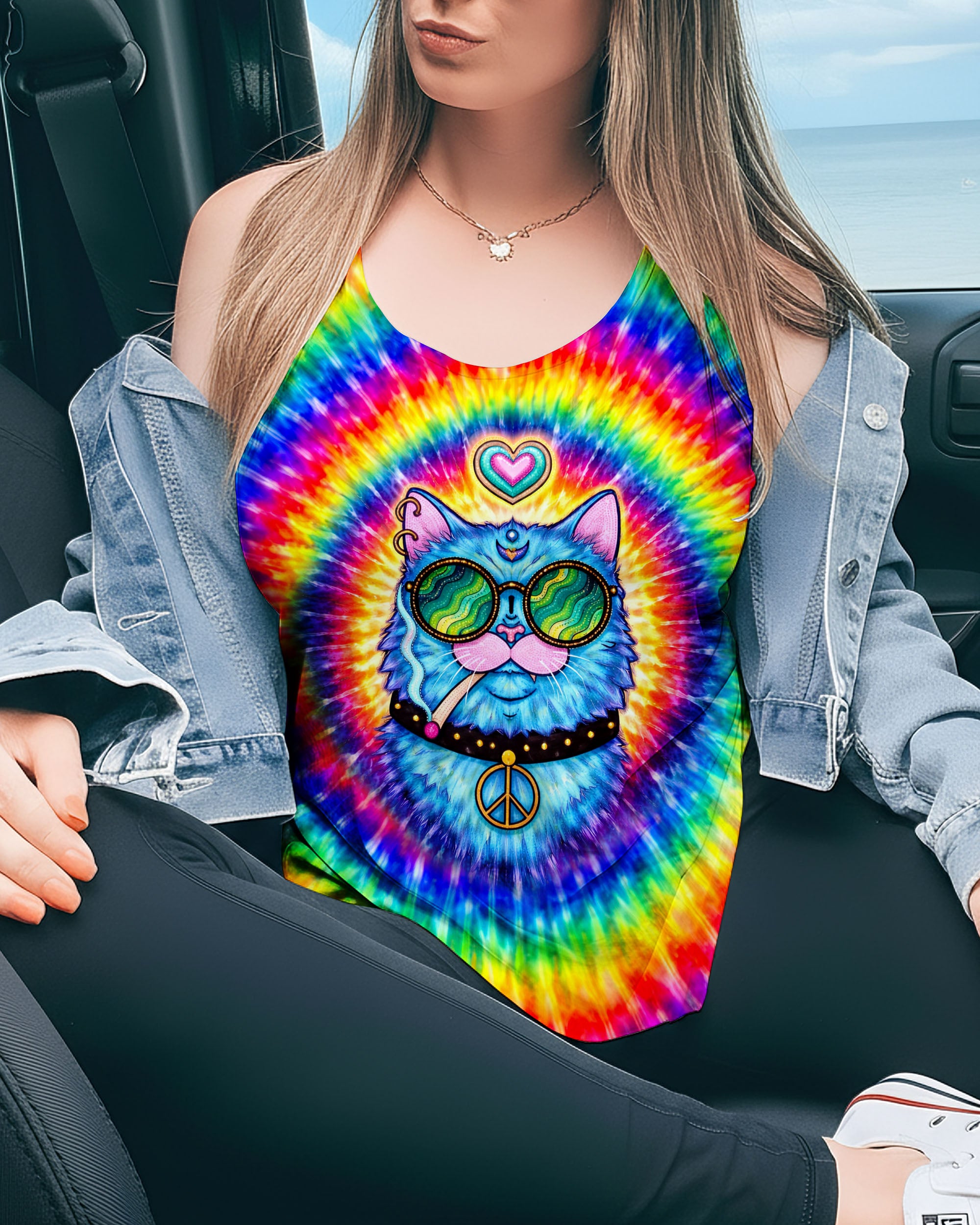 FUNNY HIPPIE CAT SWIRL ALL OVER PRINT - TLTW1701261