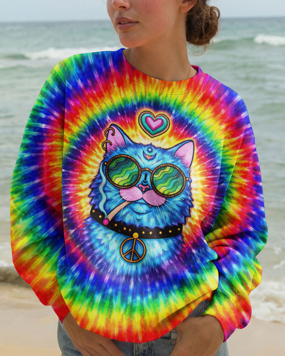 FUNNY HIPPIE CAT SWIRL ALL OVER PRINT - TLTW1701261