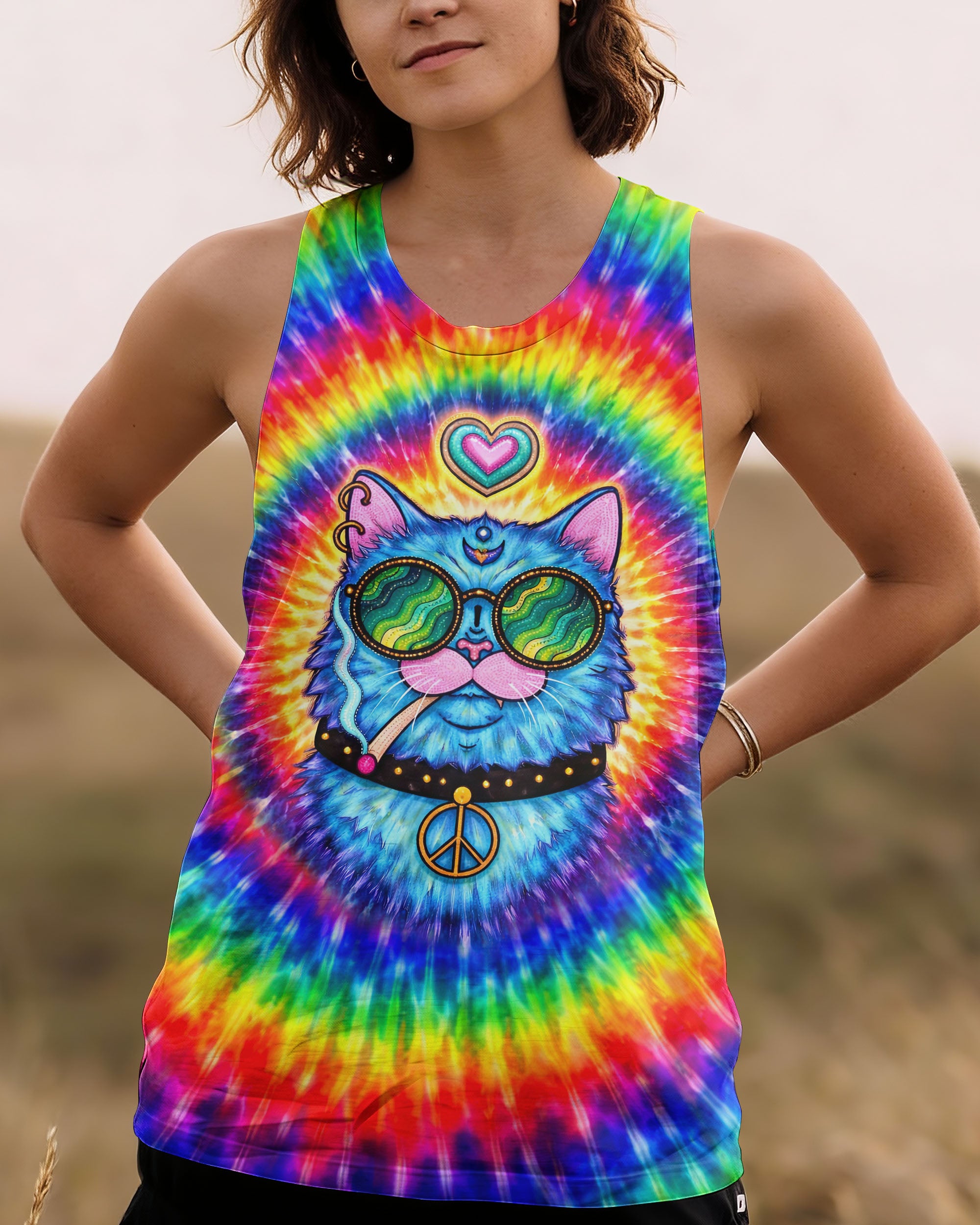 FUNNY HIPPIE CAT SWIRL ALL OVER PRINT - TLTW1701261