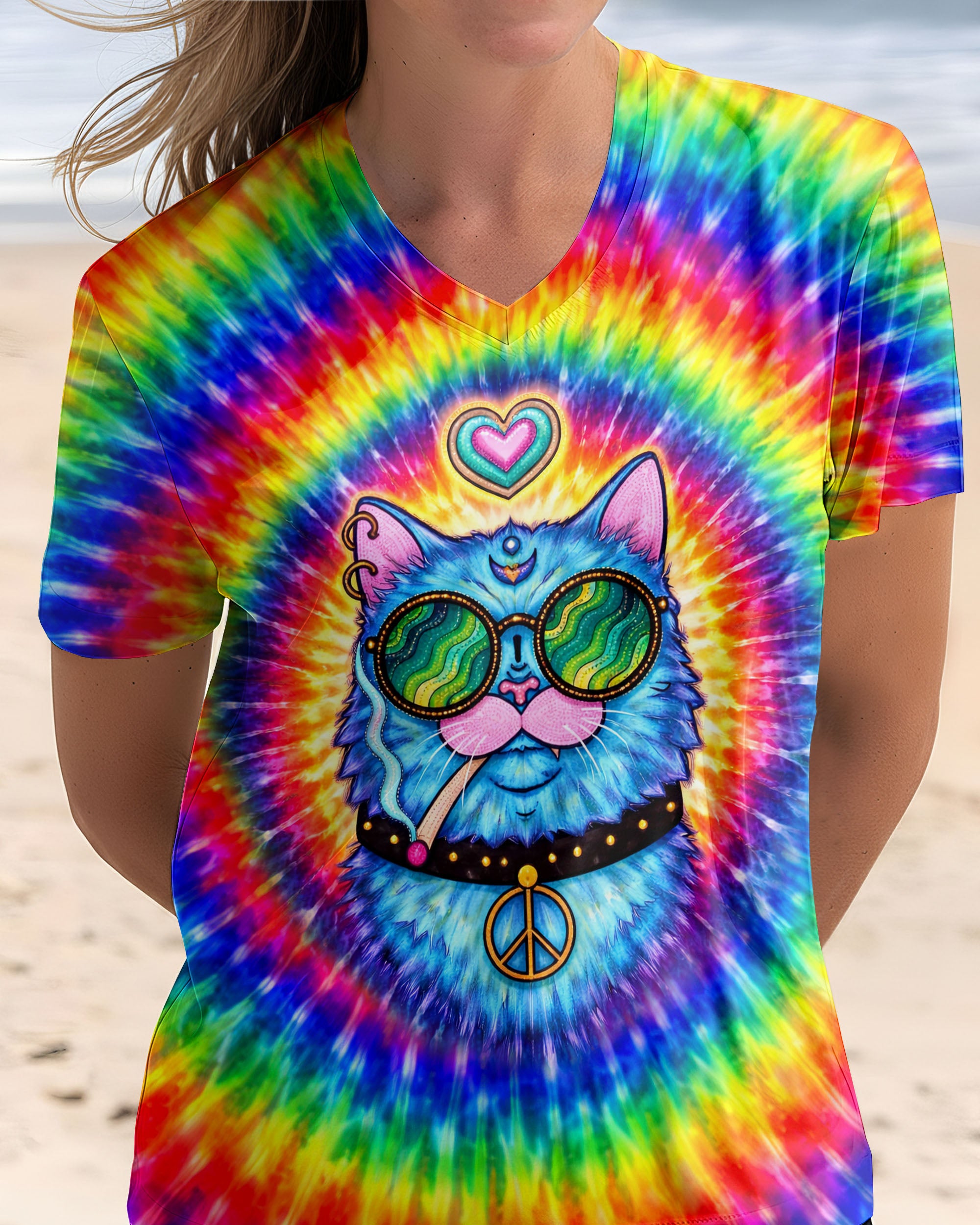 FUNNY HIPPIE CAT SWIRL ALL OVER PRINT - TLTW1701261
