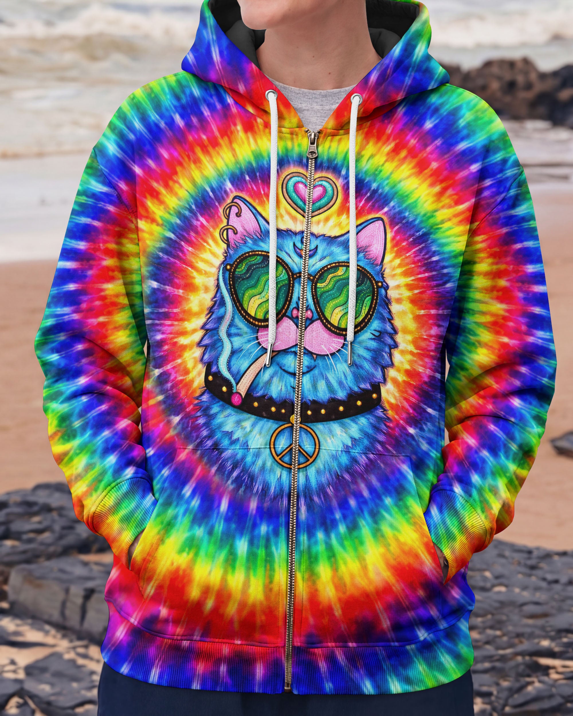 FUNNY HIPPIE CAT SWIRL ALL OVER PRINT - TLTW1701261