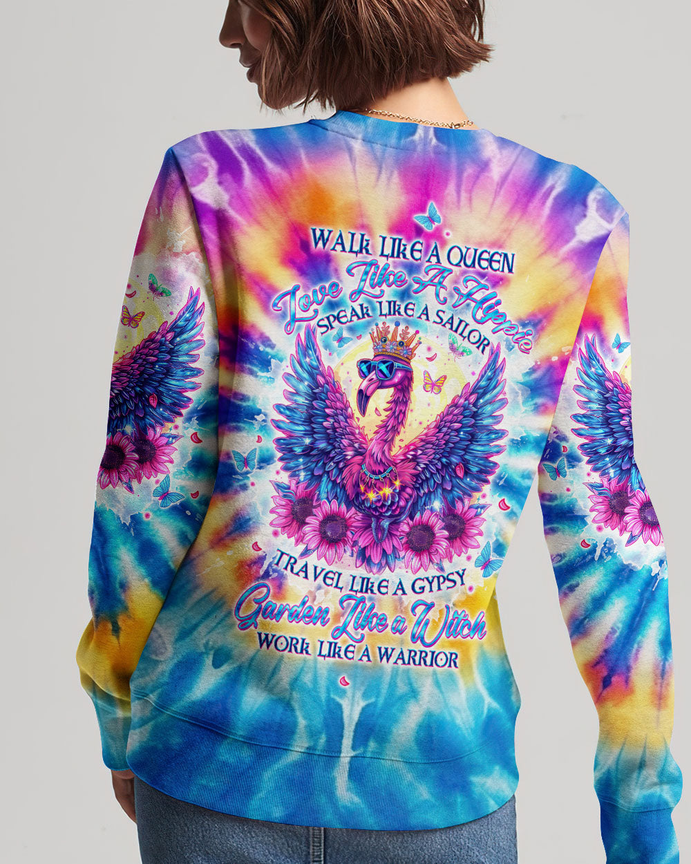 WALK LIKE A QUEEN FLAMINGO TIE DYE ALL OVER PRINT - TLTW1704245
